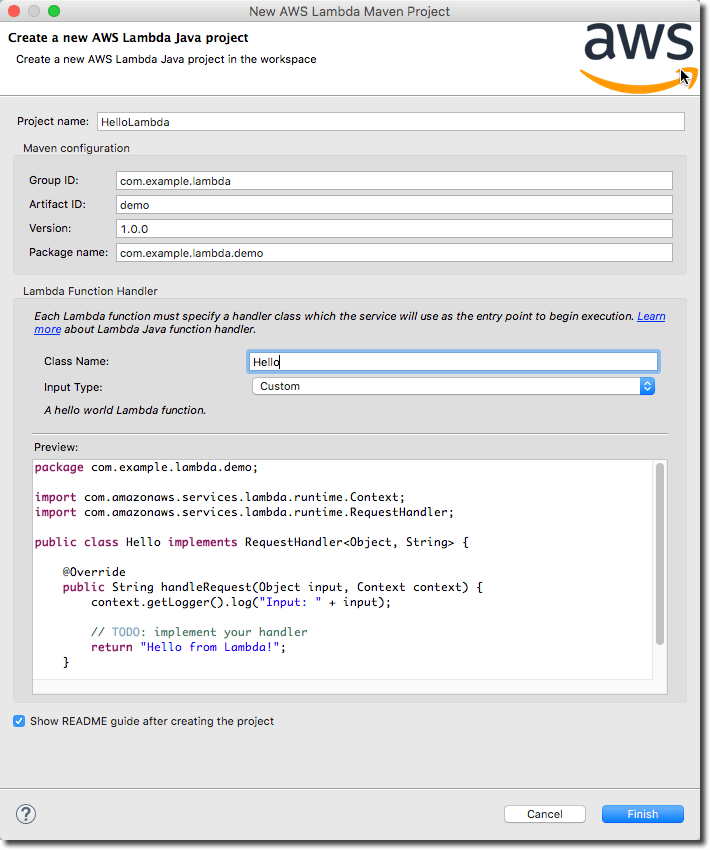 Creating New AWS Lambda Java project